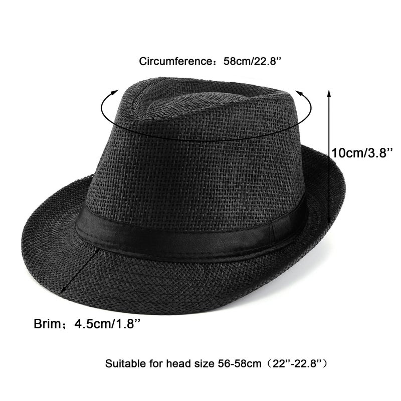 FALETO Unisex Summer Panama Straw Fedora Hat Short Brim Beach Sun Cap Classic (#01 Black) - Image 2
